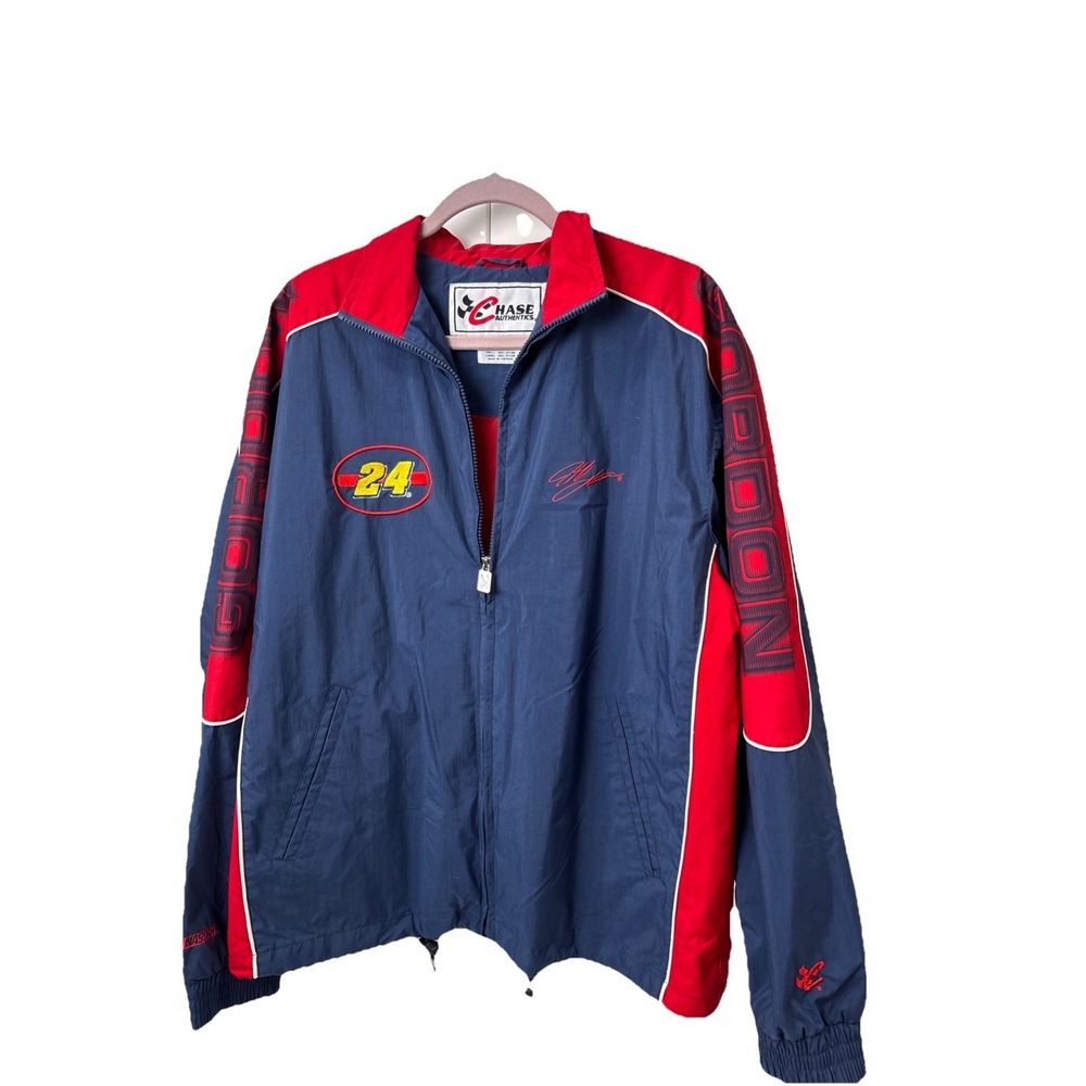 Jeff Gordon 24 Nascar Racing Jacket Windbreaker Men M Zip Chase Auth Red Blue
